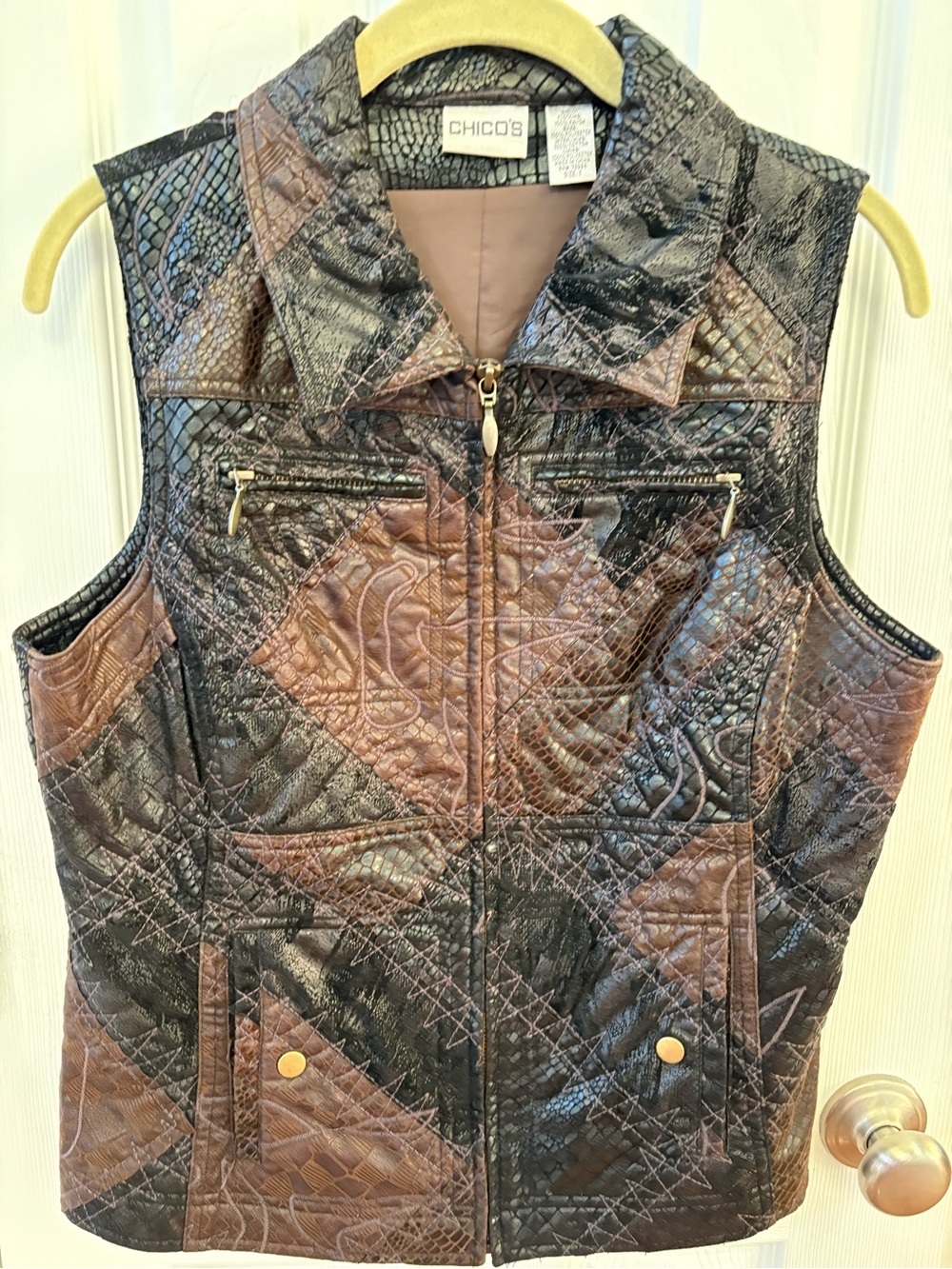 Chico's Quilted Brown and Black Textured Vest